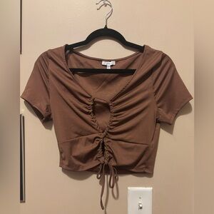 Brown Ruched Crop Top